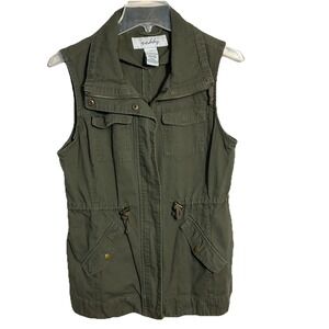 Sebby Olive Green Military Style Zip Up Utility‎ Vest Size S